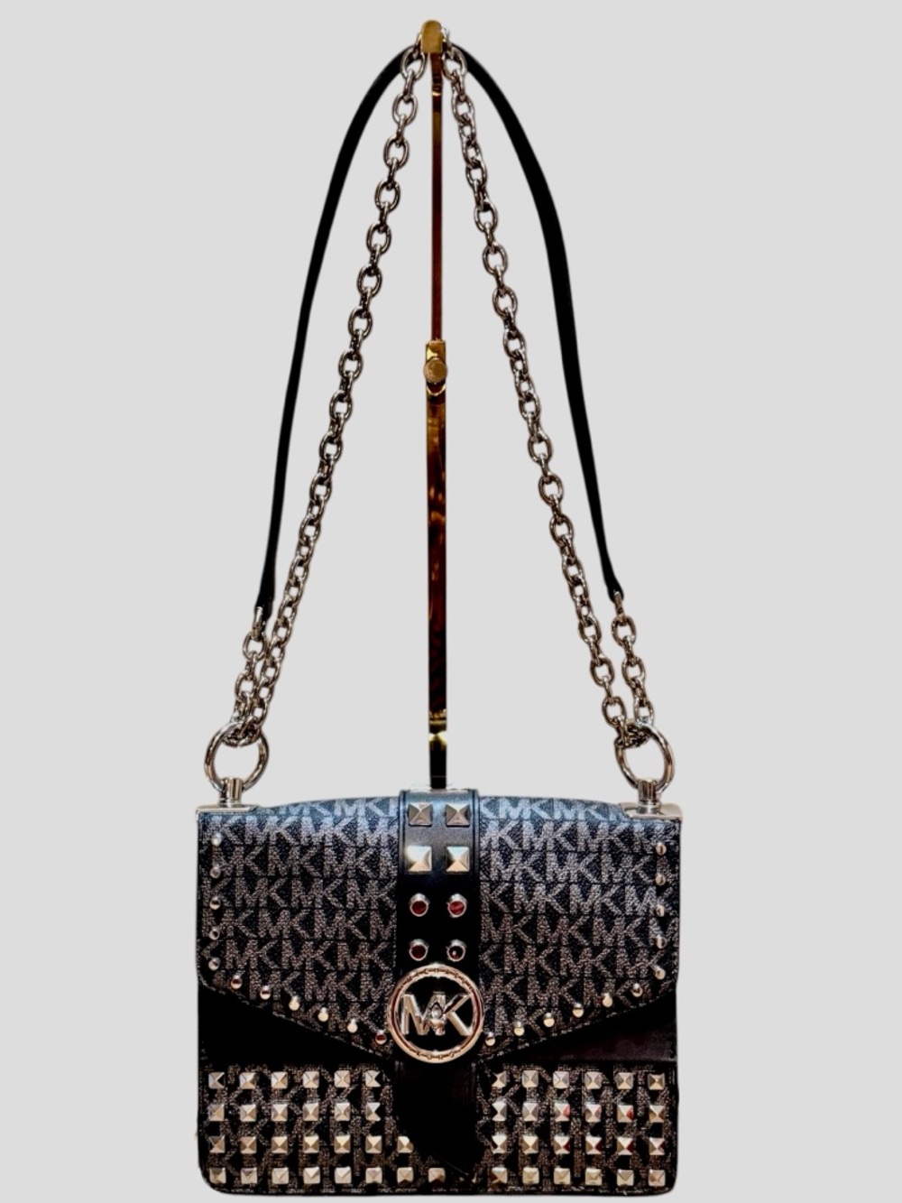 MICHAEL KORS Greenwich Small Studded Metallic Logo Crossbody Bag 🖤🩶🖤 - Picture 2 of 8